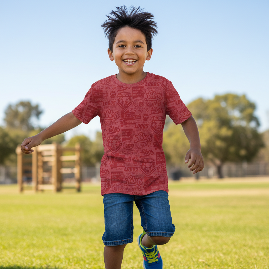 UNM Current Logos Tattoo Youth T-shirt - Washed Red