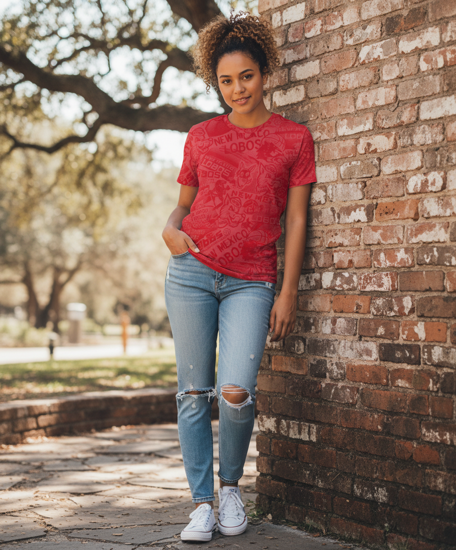 UNM Vintage Logos Tattoo Ladies T-shirt - Washed Red