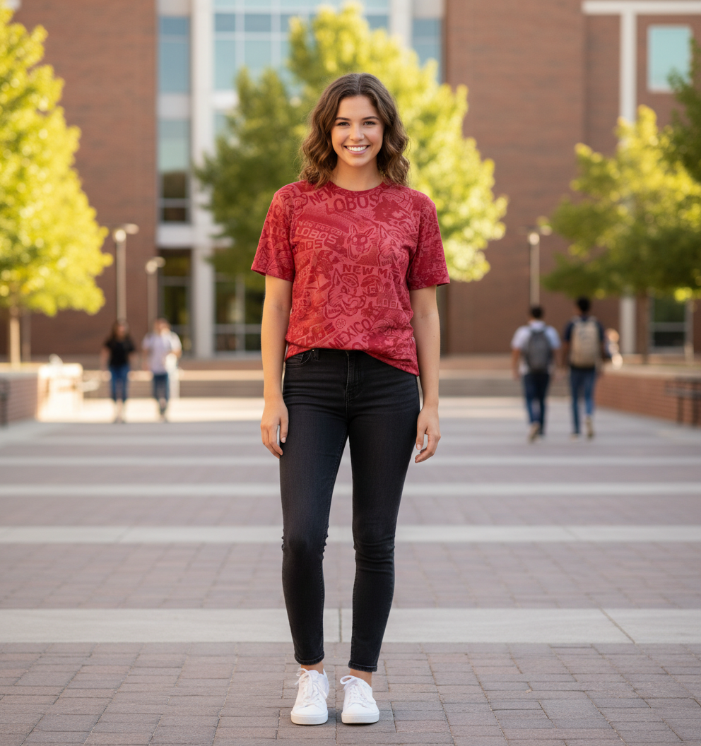 UNM Vintage Logos Tattoo T-shirt - Washed Red