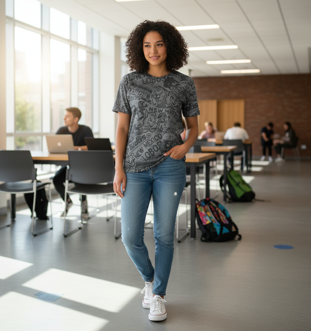 UNM Vintage Logos Tattoo T-shirt - Washed Grey