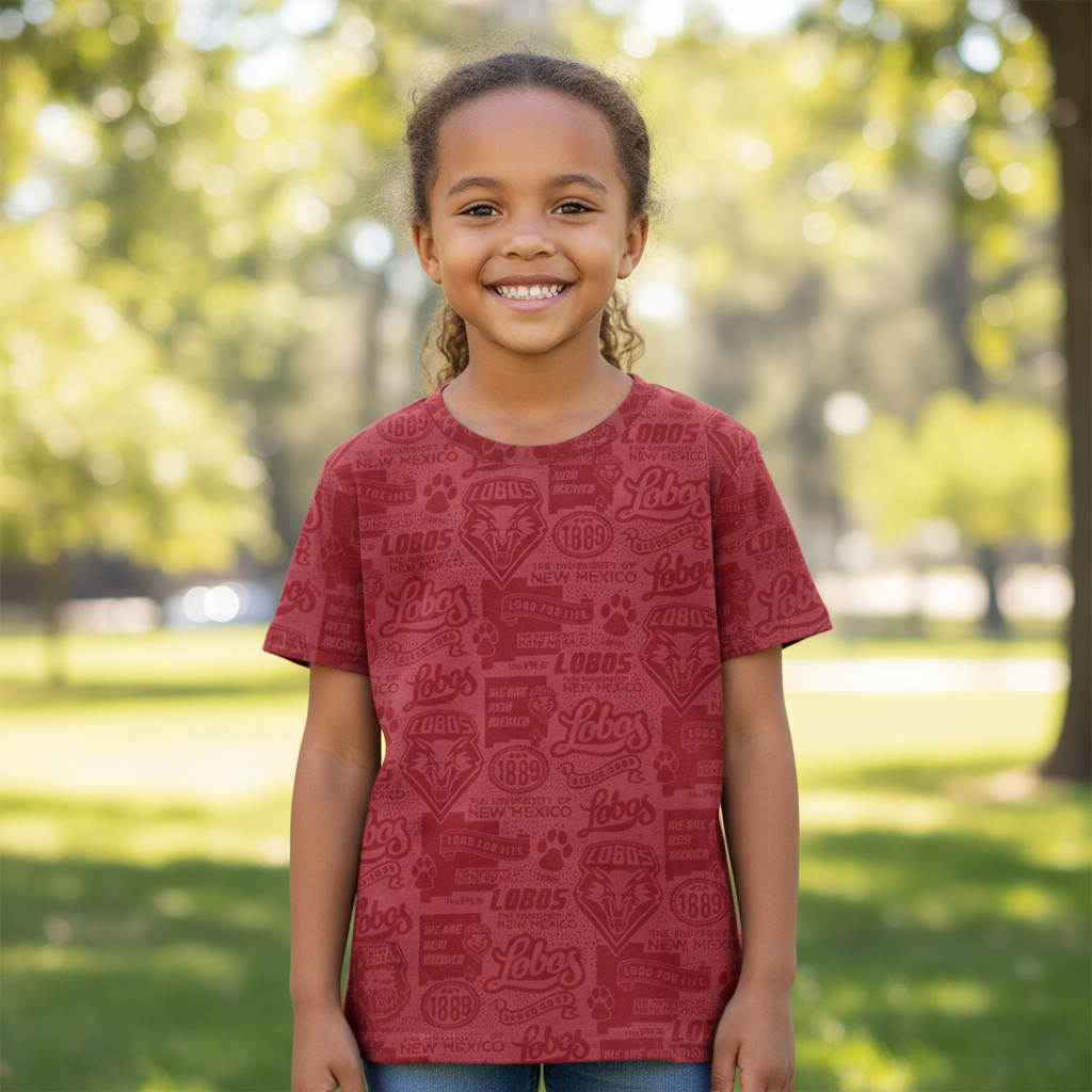 UNM Current Logos Tattoo Youth T-shirt - Washed Red