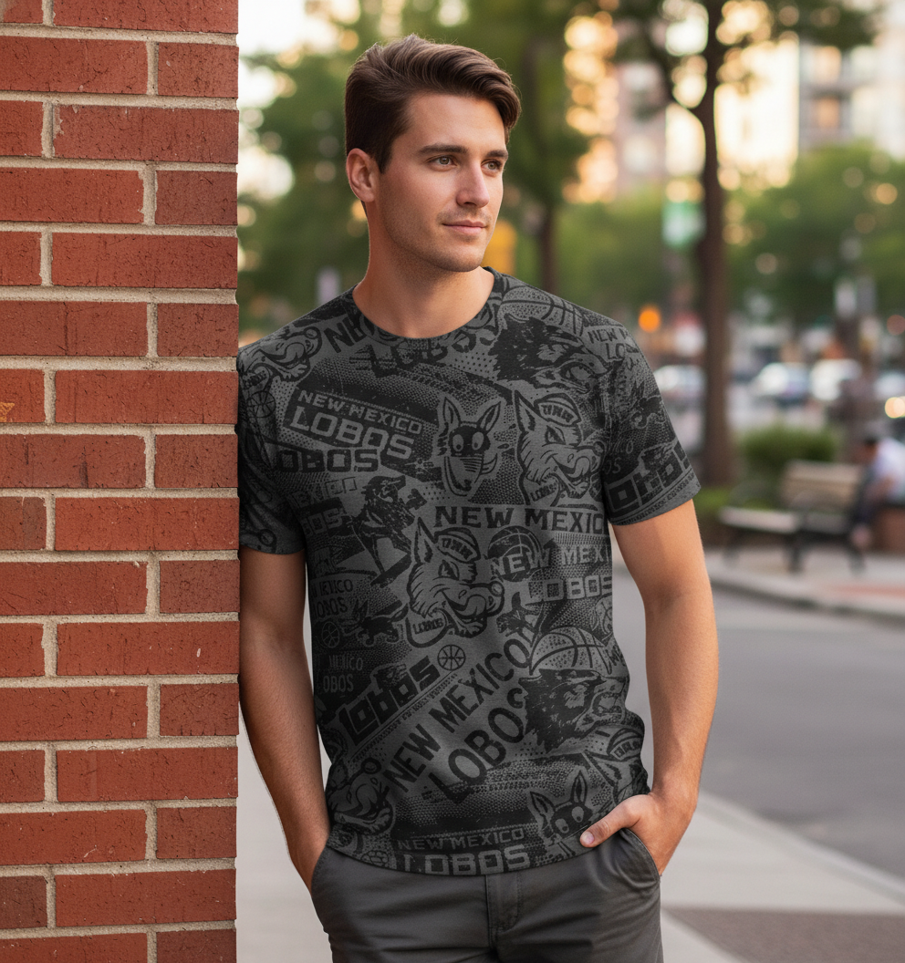 UNM Vintage Logos Tattoo T-shirt - Washed Black