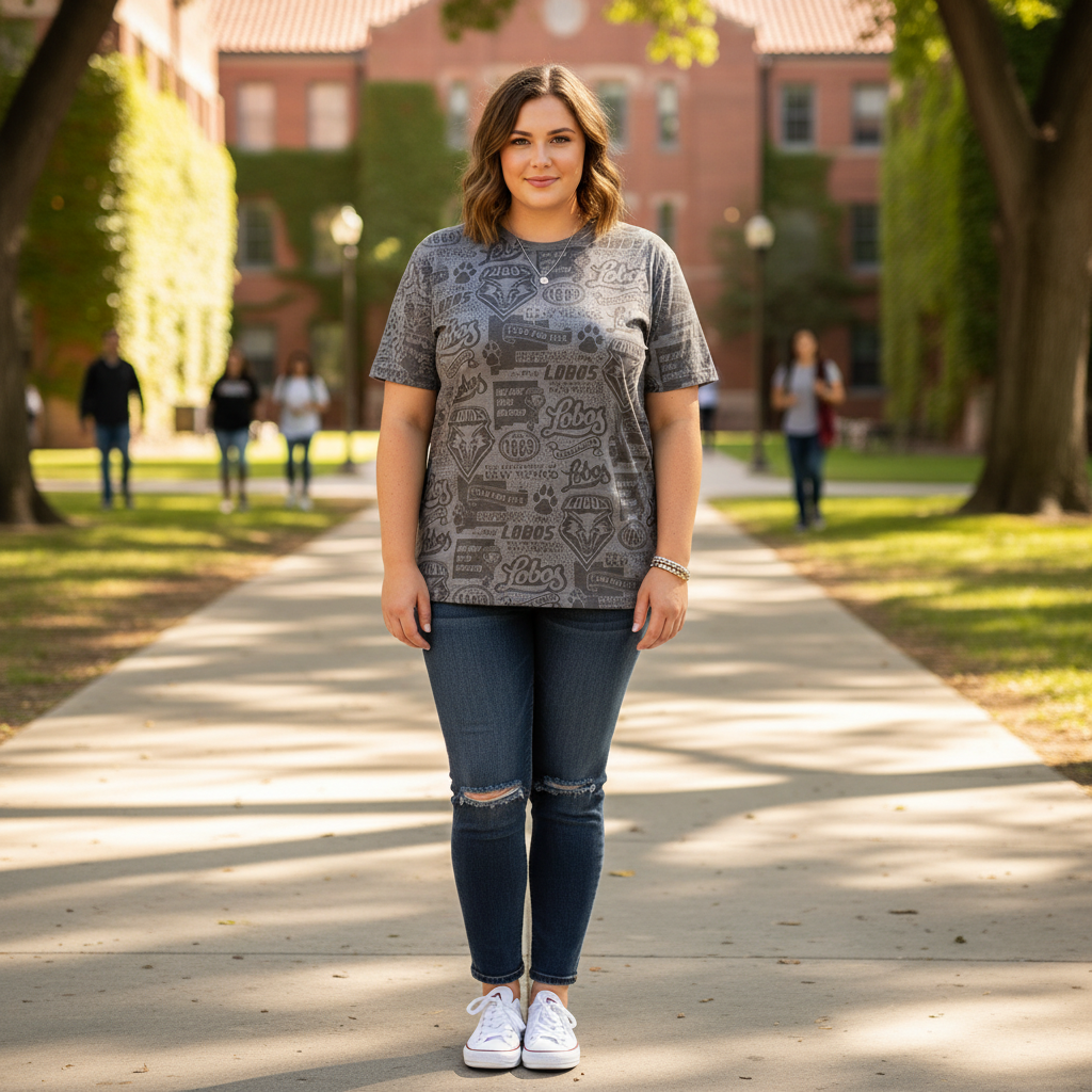 UNM Current Logos Tattoo T-shirt - Washed Grey