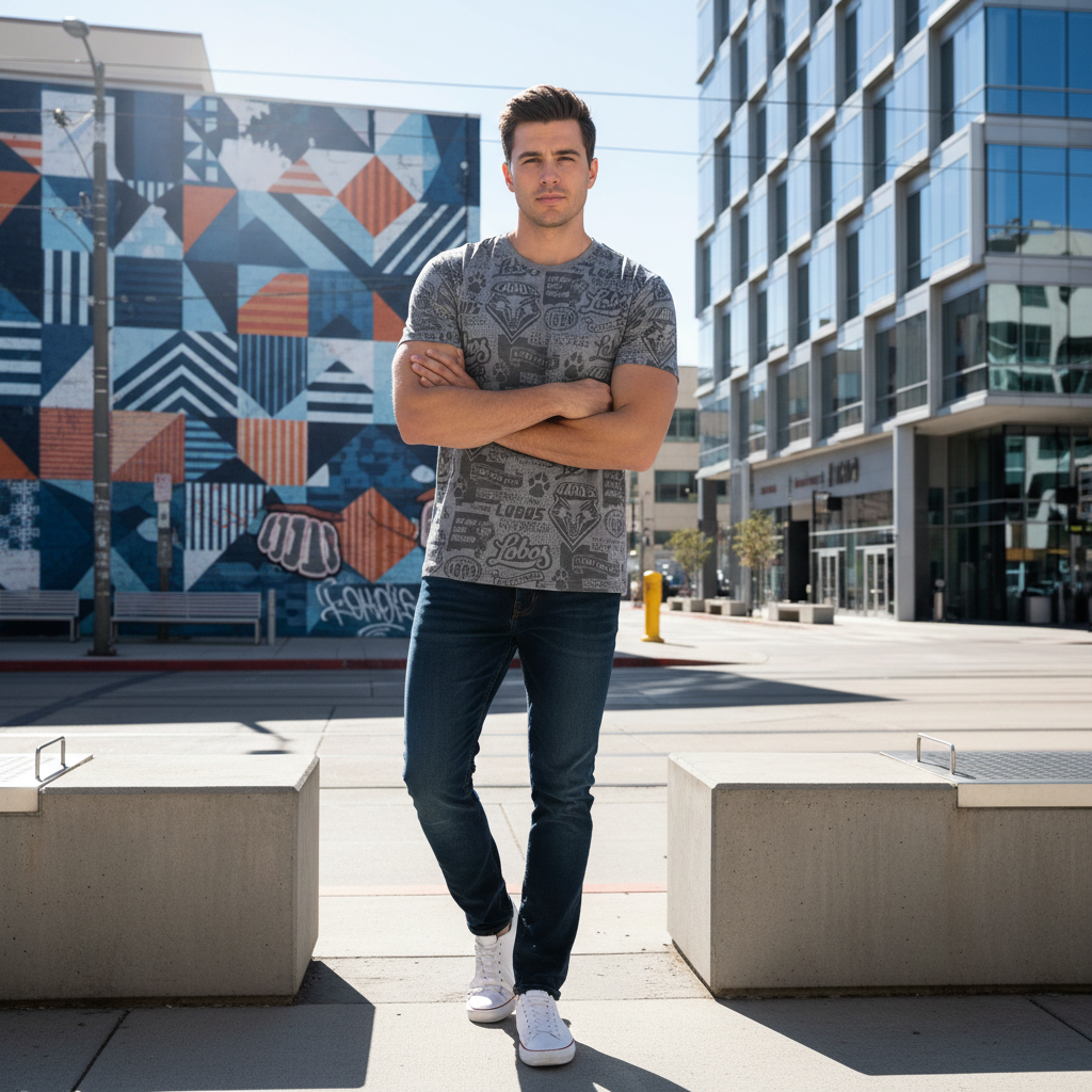 UNM Current Logos Tattoo T-shirt - Washed Grey