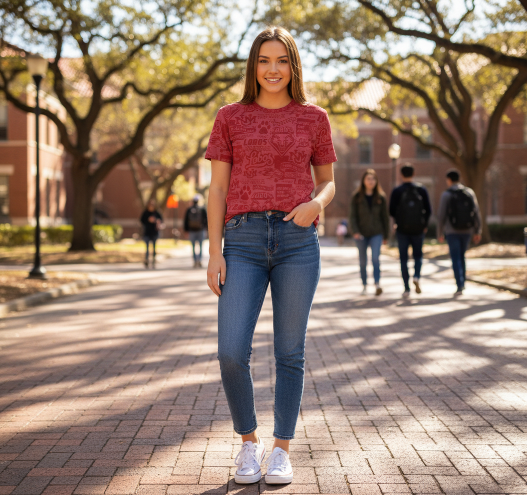 UNM Current Logos Tattoo T-shirt - Washed Red