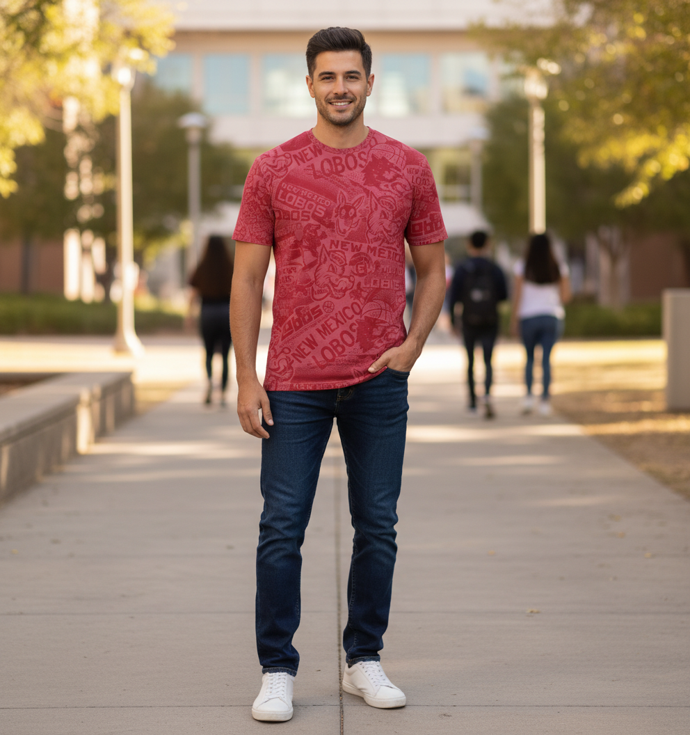 UNM Vintage Logos Tattoo T-shirt - Washed Red