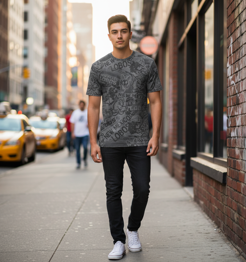 UNM Vintage Logos Tattoo T-shirt - Washed Grey