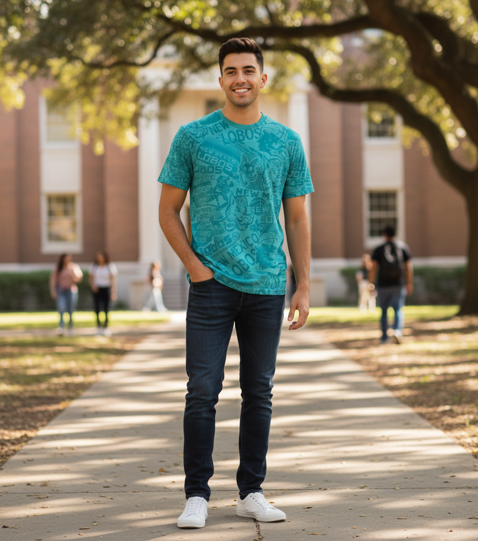 UNM Vintage Logos Tattoo T-shirt - Washed Aqua