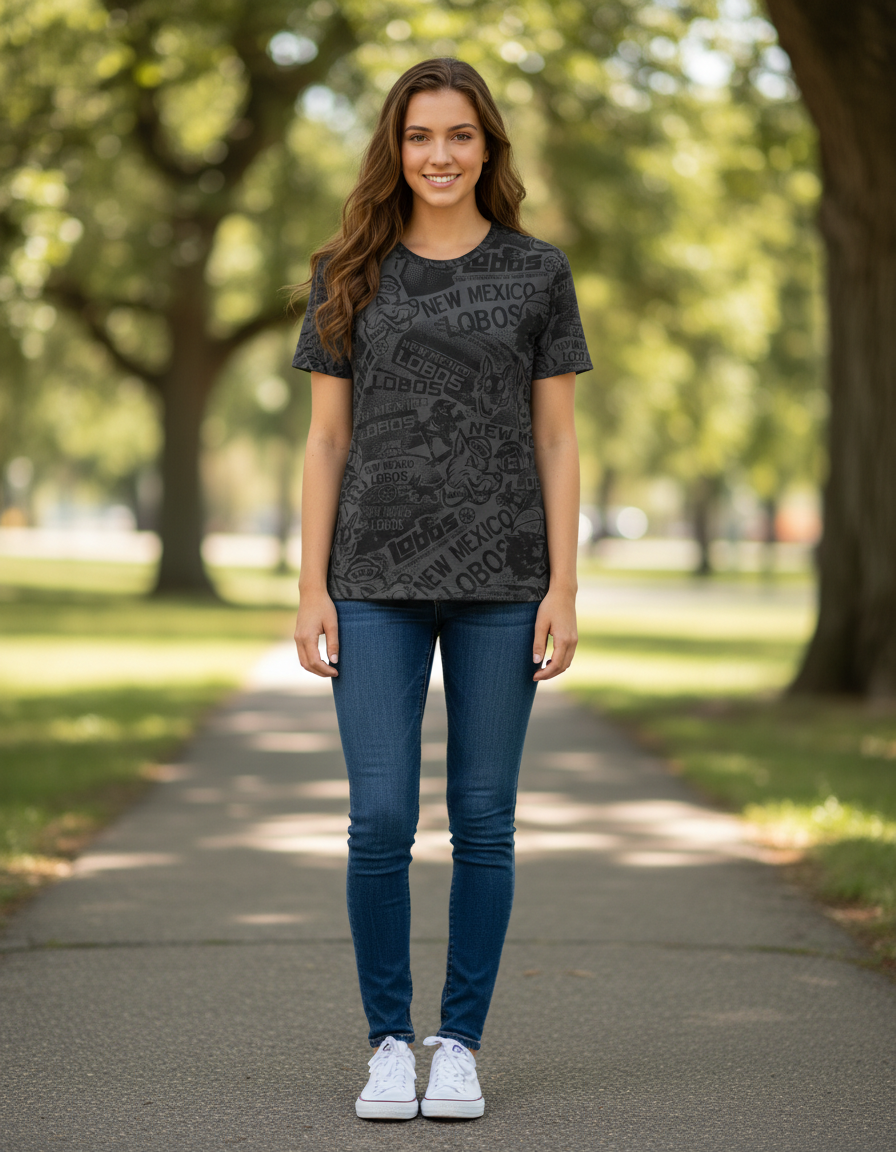 UNM Vintage Logos Tattoo Ladies T-shirt - Washed Black