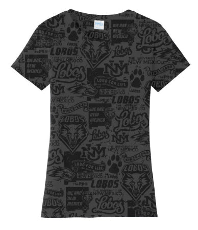 UNM Current Logos Tattoo Ladies T-shirt - Washed Black