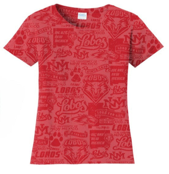 UNM Current Logos Tattoo Ladies T-shirt - Washed Red