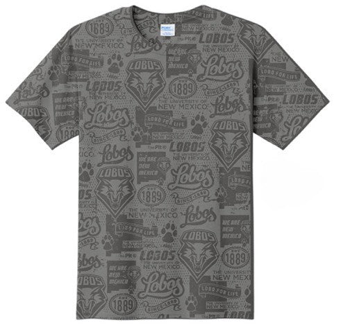 UNM Current Logos Tattoo T-shirt - Washed Grey