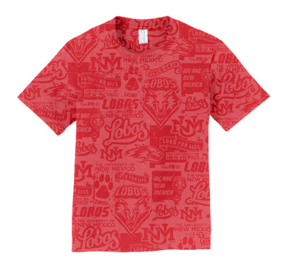 UNM Current Logos Tattoo Youth T-shirt - Washed Red
