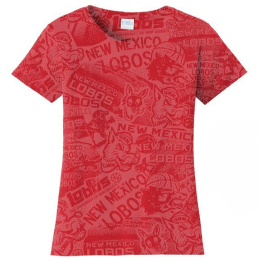 UNM Vintage Logos Tattoo Ladies T-shirt - Washed Red