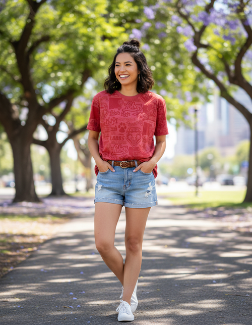 UNM Current Logos Tattoo Ladies T-shirt - Washed Red